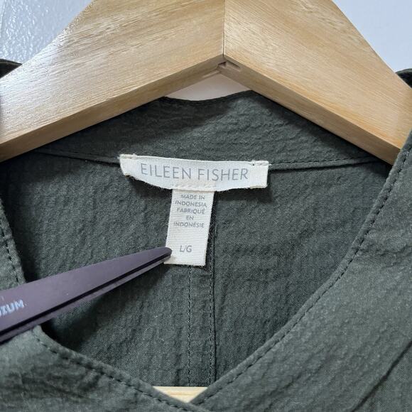 Eileen Fisher Organic Cotton Pucker Shirt Jacket Size L Olive Lagenlook Capsule - Picture 5 of 6
